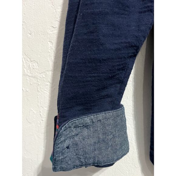 Robert Graham Polo Shirt Medium Tailored Fit Navy Blue Chambray Cuff Long Sleeve - Picture 7 of 9